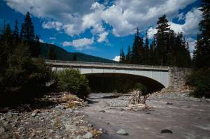 Fryingpan Creek Bridge was built in 2930-1931. (Image taken in 1992 by photographer John Jet Lowe, accessed via the Library of Congress)