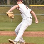 Things were pretty quiet last week on the White River High athletic scene as the school district observed spring break. An exception came the afternoon of April 4 when both the Hornet baseball and fastpitch squads hosted nonleague opponents on the Buckley campus. Things went well for the home teams: the girls put together a big 11-run second inning on the way to a 14-1 triumph over the Eatonville Cruisers; the boys had a tougher time, trailing 1-0 after four innings but eventually scoring five runs in the fifth and claiming a 5-1 win. Pictured here is starting pitcher Aaden Rathbun. Photo by Kevin Hanson
WRHS starting pitcher Aaden Rathbun. Photo by Kevin Hanson