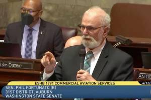 Screenshot
Sen. Phil Fortunato (R-31), who represents the Enumclaw area, introduced on the Senate Floot a last-minute amendment to HB 1791 that would have required a new airport commission to not examine airport sites recommended by a previous commission, effectively excluding Enumclaw from further scrutiny. The amendment was resoundingly not adopted.
