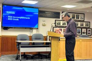 Mayor Jan Molinaro recounted Enumclaws many successes last year during his fifth-annual State of the City speech. Photo courtesy Beau Chevassus
