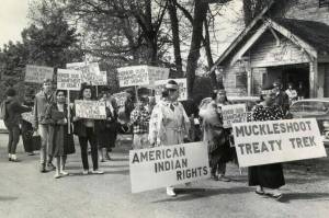 Muckleshoot tribe members protesting Washington state's violation of their fishing rights in the 1960s. Photo courtesy muckleshoot.nsn.us