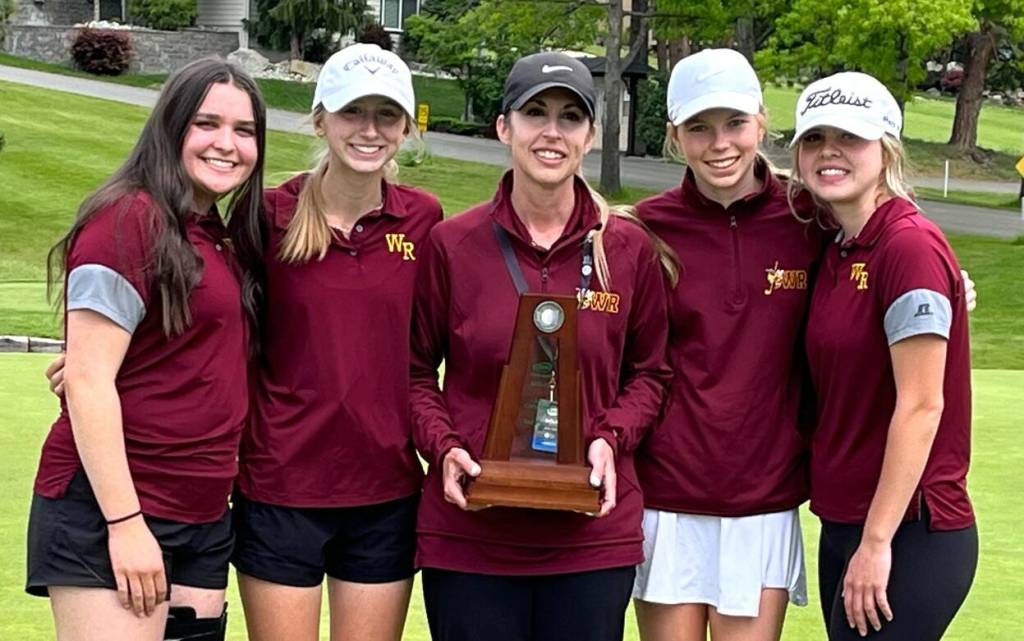 Submitted photo
The White River High girls golf team captured second place honors at the Class 2A state championships. Making the trip to the MeadowWood Golf Course, just east of Spokane, were (from left): Alle Klemkow (injured, did not play), Lexie Mahler, coach Anna Rose, Sophie Ross and Abby Rose.