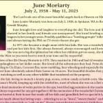 June Moriarty died May 11, 2023 at the age of 84.