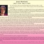 June Moriarty died May 11, 2023 at the age of 84.