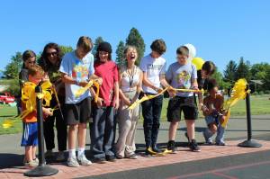 Alex Bruell / Sound Publishing
Kids cut the ribbon at the new Buckley Sports Court on a sunny afternoon June 6.