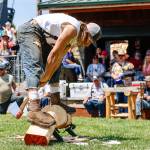 Bo Carlson, who earned the second most points overall in the 2023 Log Show, is pictured here winning the horizontal block chop with a time of 52.56 seconds. Photo by Ashley Britschgi