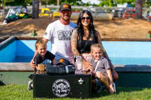 Billy Clinkingbeard and his family celebrating the logger's ninth win in a row. Photo by Ashley Britschgi