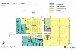 Preliminary floor plans for a possible community center in Enumclaw. These are plans from October 2022, so the final design could be different. Photo Courtesy of Cornerstone Architectual Design.