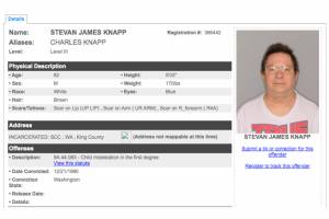 Screenshot
Stevan Knapps file on the King County Sheriffs Office sex offender registry.