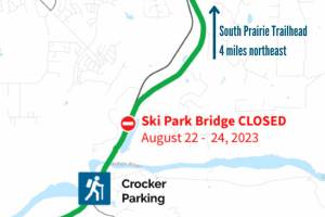 The Ski Park Bridge is located nearly exactly between the South Prairie and Orting trailheads. Image courtesy Pierce County