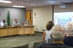 A screenshot of the Aug. 14 Enumclaw School District board meeting recording, where Superintendent Dr. Shaun Carey discussed his proposed FOCUS committee.