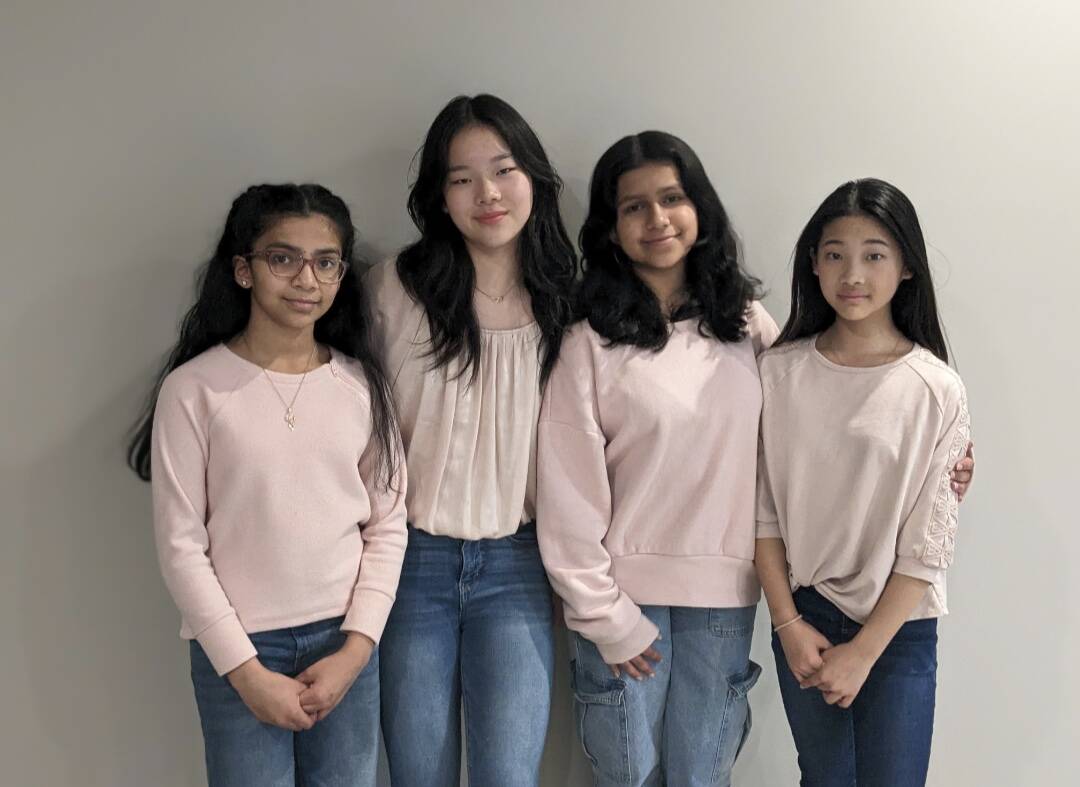 Courtesy photo.
The STEM Girls!!! are one of seven American regional winners for their app MyChoiceHousing. From left to right: Aditi Juluri, Isabel Xu, Hasini Juluri, Cynthia Xu.
