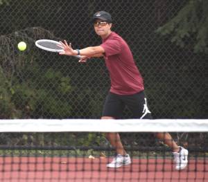PHOTO BY KEVIN HANSON
Ashton Chapin holds down the No. 1 singles spot for the White River High boys tennis team. Here, he prepares to return a volley during Thursdays match against Steilacoom.