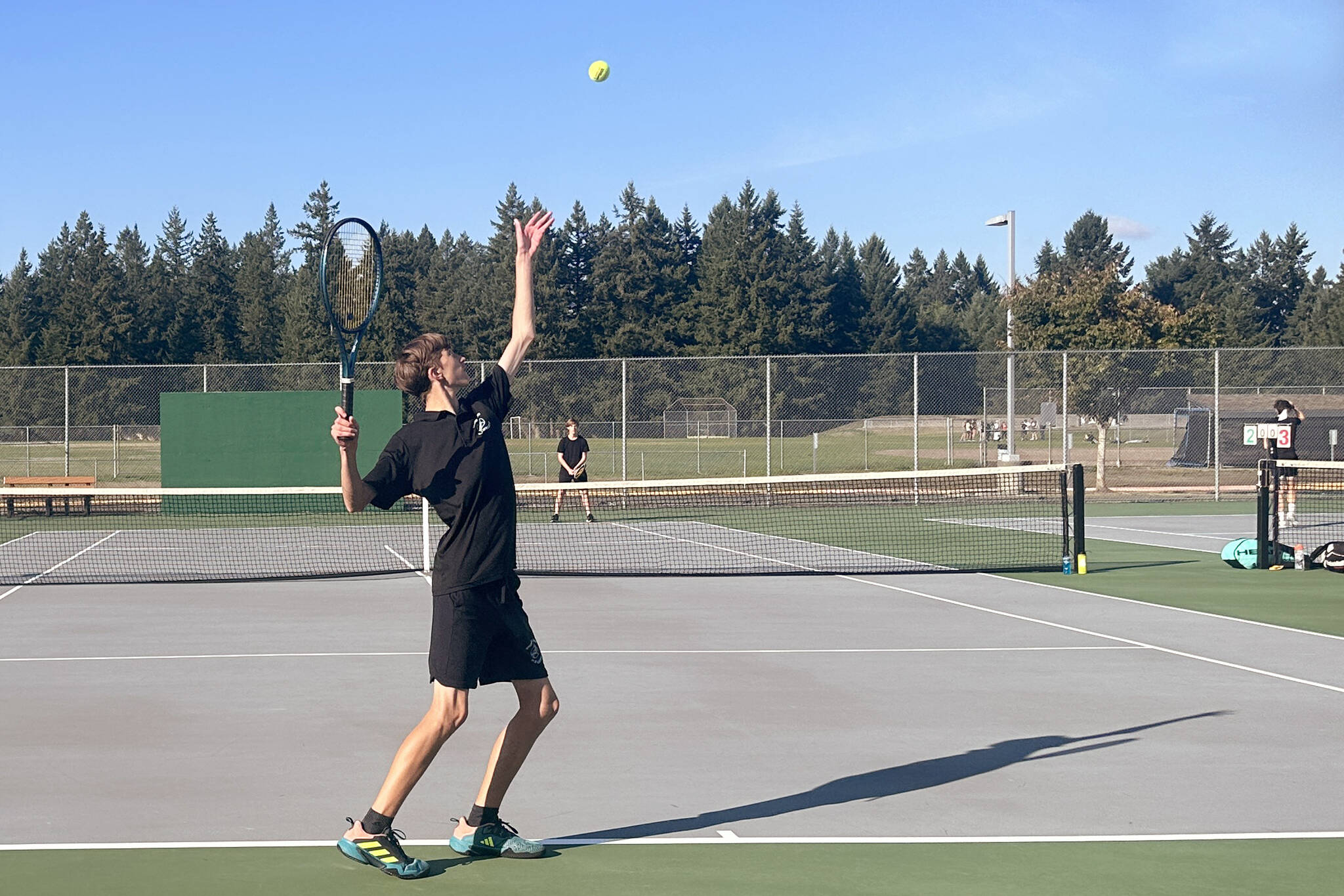 Pictured is Evan Lane, who took the W in his bout with Spanaway Lake. Photo by Andy Orozco