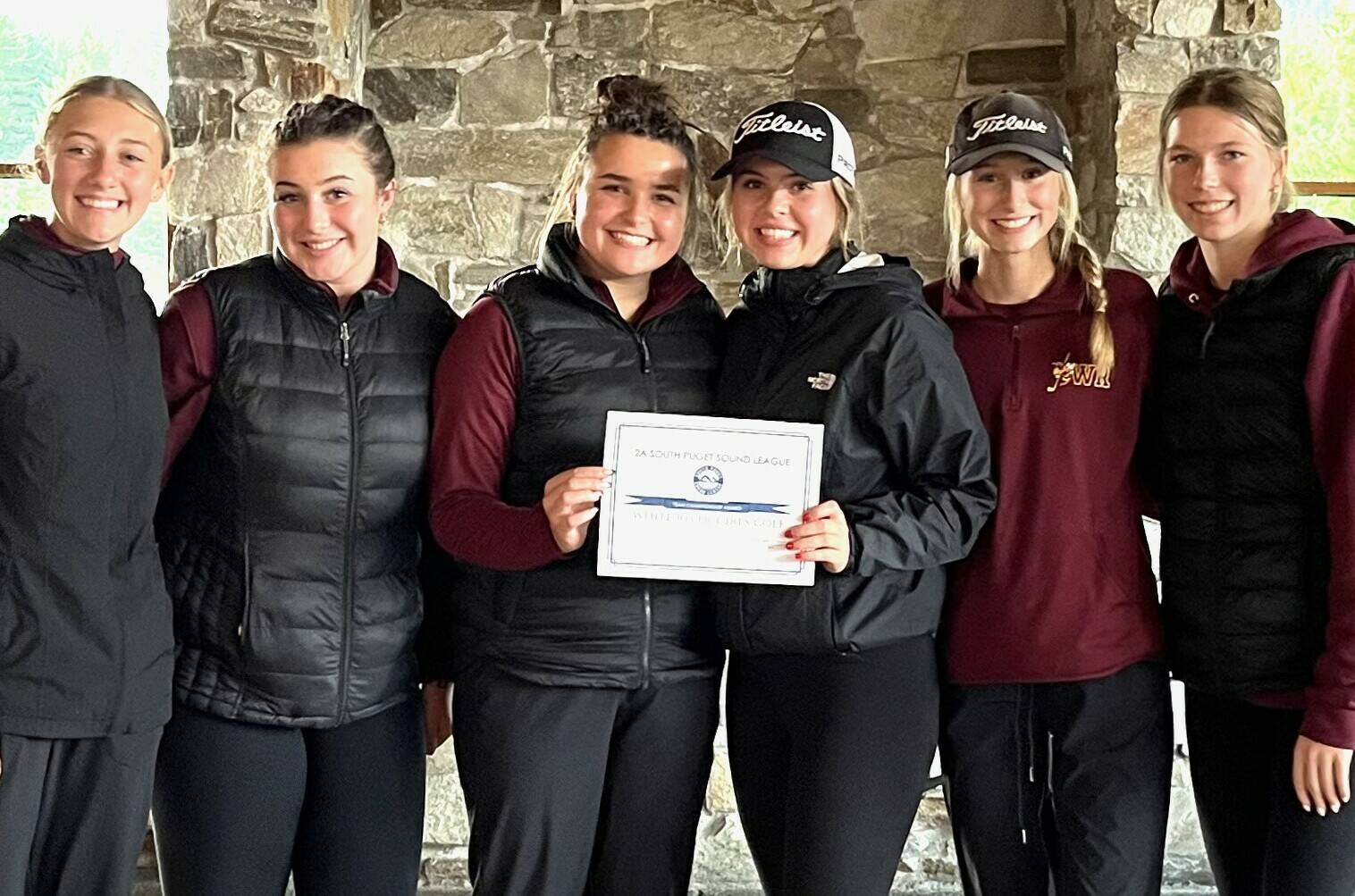 SUBMITTED PHOTO 
The White River High girls captured top honors during last weeks medalist tournament in Bremerton. Making up the winning squad were, from left; Abby Akins, Abigail Ringel, Alle Klemkow, Abby Rose, Lexie Mahler and Sophie Ross.