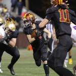EHS Tristan Donovan, #12 gaining yards in the game against Highline last Friday. Photo by Todd Overdorf / SonScape Images