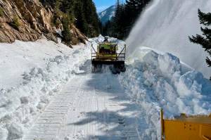 Photo by Washington State Department of Transportation
WSDOT workers clearing snow at Chinook Pass in 2021.