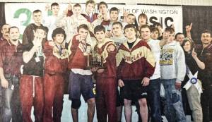 Photo by Brenda Sexton
A photo from the Courier-Herald archives picturing the Enumclaw Hornets after their state win in 2008.