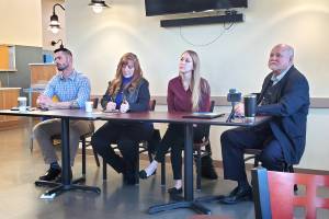 Photo by Keelin Everly-Lang / The Mirror
Scott Stewart, Rose Baldridge, Vicki Brinigar and Dr. Richard Geiger were panelists at the Valley Cities fentanyl roundtable on Feb. 14.