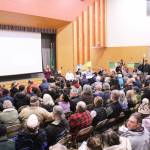 The Black Diamond Elementary gym was filled on Feb. 27 to with locals eager to ask questions about Segale Propertys proposed mine north of Cumberland. Photo by Ray Miller-Still
