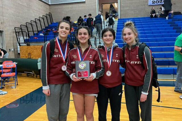 White River High School Girls Lilyana Lamothe after taking the championship at the Lady Cancers Lipstick Open in January. Photo courtesy WR Girls Wrestling
