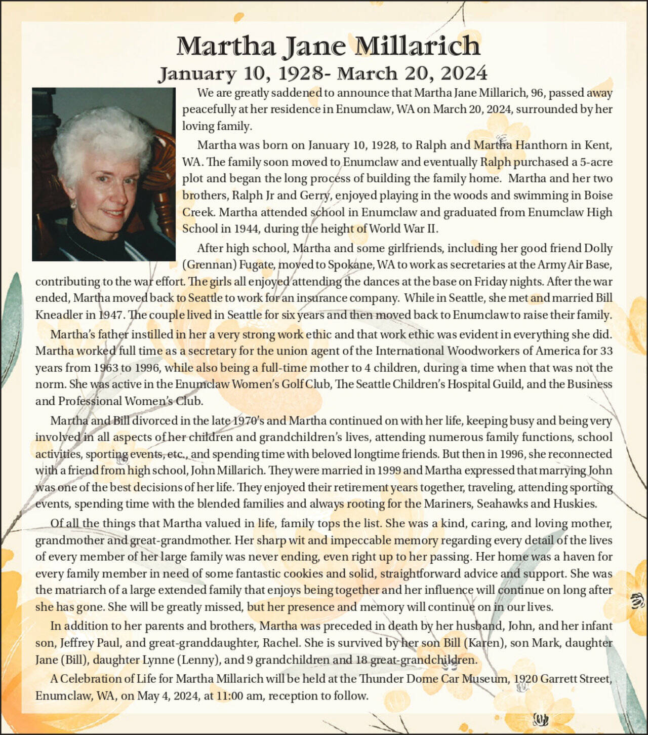 Obit for Martha Millarich