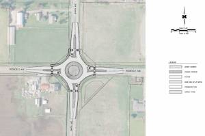 A sketch of how the one-lane roundabout at the Roosevelt Avenue and 244th Avenue intersection will look like, once construction is completed in September. Image courtesy of the city of Enumclaw
