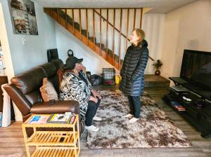 Photo by Ray Miller-Still
Abril Mitchell-Ward moved into the Enumclaw 4plex last November, after experiencing homeless and an untenable living situation in another affordable housing unit. She met with Rep. Kim Schrier on April 25 to speak about her housing experience.
