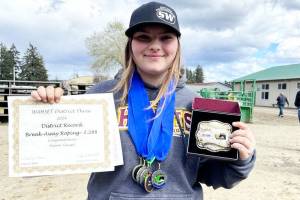 Contributed photo
Among the Plateaus honored equestrians were Enumclaws Payton Clerget, who set a new district record in breakaway roping prior to state.
