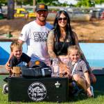 Billy Clinkingbeard after his ninth All Around Logger win last year with his wife Baratyah and children Liam and Mia. Photo by Ashley Britschgi