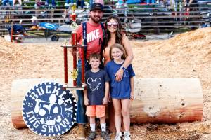 Billy Clinkingbeard with his wife Baratyah and children Liam and Mila after receiving his tenth All Around Logger award. Photo courtesy