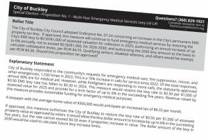 Screenshot of the Pierce County voters pamphlet about the Buckley EMS levy lid lift measure.