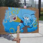 One Boeing worker got creative with their picket sign, painting a scene from an episode of Spongebob Squarepants. Photo by Bailey Jo Josie/Sound Publishing.