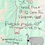 Twenty feet of snow was forecasted to fall on Chinook and Cayuse Pass between Oct. 31 and Nov. 1. How many Moo Dengs is that? Apparently, 11. Image courtesy Washington State Department of Transportation