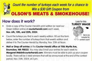 Cut this ad out, count those turkeys, and turn give your entry to us by Nov. 25 at noon!