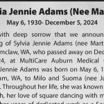 Obit for Sylvia Adams