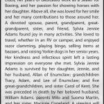 Obit for Sylvia Adams