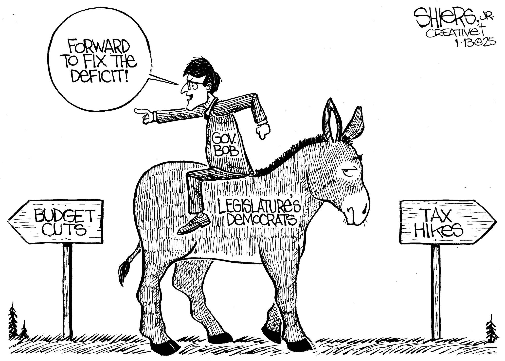 Frank Shiers, Jr. is a longtime King County resident and has drawn political cartoons for over forty years. He creates at least four cartoons a week, which are published in a dozen newspapers.