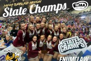 Courtesy photo
Enumlcaw Highs cheer team placed first at the Jan. 24 and 25 state tournament.