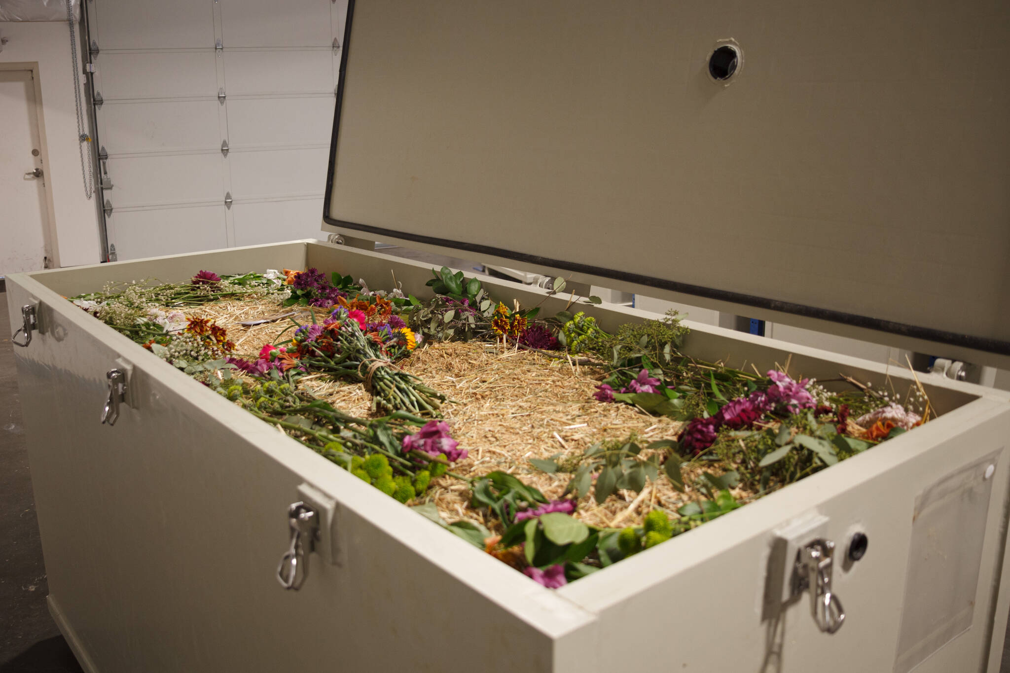 One of Return Homes cells, filled entirely with organic material, demonstrates what the terramation cells look like. Based in Auburn, Return Home is one of the few terramation companies in the world. They transform people into soil. File photo