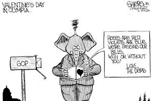 Frank Shiers, Jr. is a longtime King County resident and has drawn political cartoons for over forty years. He creates at least four cartoons a week, which are published in a dozen newspapers.