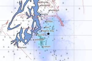 This map shows how far the effects of the Feb. 22 Lake Holm quake was felt. Image courtesy Pacific Northwest Seismic Network