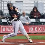 Photo (c) 2024 Travis McQueen
Drew Francis hitting a double line drive to center field to score two runs in the bottom of the 1st inning of last years penultimate state matchup against Anacortes.