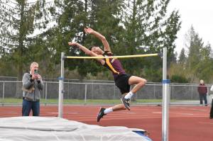 PHOTO BY KEVIN HANSON 
The White River High track and field program had a successful Thursday with both the boys and girls teams posting 3A NPSL victories over visiting Decatur. Pictured here is Jorden Goethals, who won the high jump.