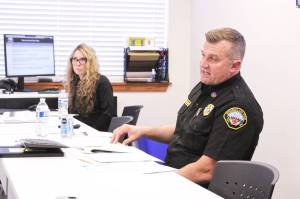 Enumclaw Fire Department Chief Ben Hayman speaking to the board of commissioners during the May 21 meeting. Photo by Ray Miller-Still