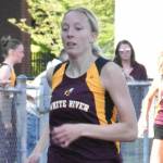 FILE PHOTO BY KEVIN HANSON 
Among the Plateau athletes competing at this weeks Class 3A state track and field championships will be White Rivers Vivian Kingston. During last weeks district competition the Hornet senior qualified for state in both the 400 and 800 meters. In this photo, she finishes a victorious race during an early-May meet.