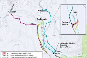 A quick look at how each proposal could re-shape the SR 165/Fairfax Bridge corridor, from replacing the 103 year-old bridge to creating meandering new roads past the structure. Image courtesy Washington State Department of Transportation