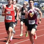 PHOTO BY KEVIN HANSON 
White Rivers Michael Marlow moves near the front of the pack during Fridays 800-meter race at the Class 3A state track meet. Marlow, a senior, finished second in this race to advance to Saturdays finals in Tacoma.