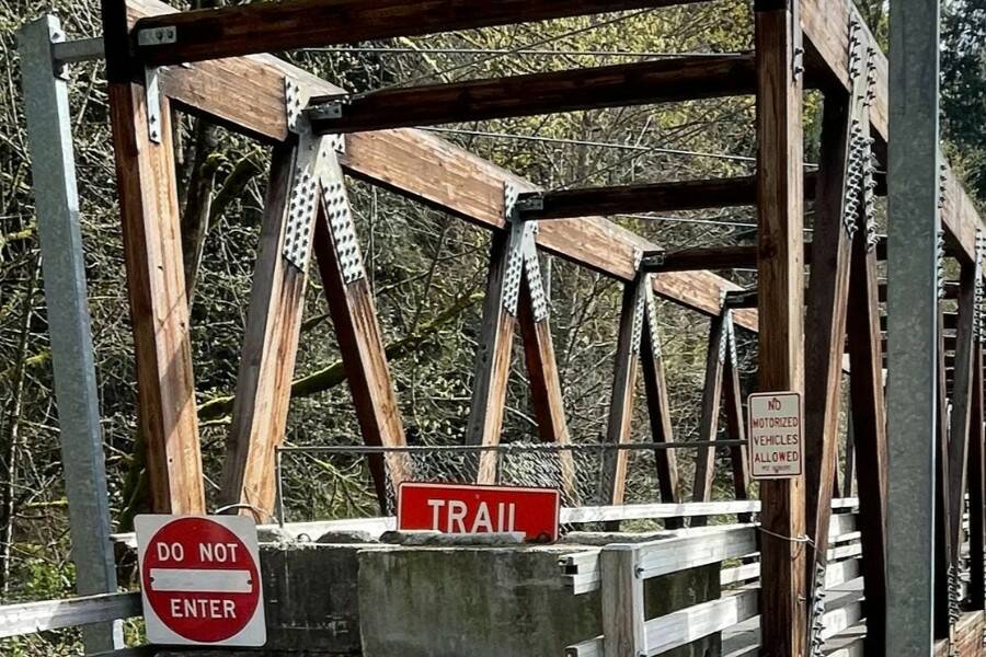 The Spiketon Creek Bridge on the Foothills Trail has been closed since 2023. Image courtesy Pierce County