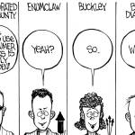 Frank Shiers, Jr. is a longtime King County resident and has drawn political cartoons for over forty years. He creates at least four cartoons a week, which are published in a dozen newspapers.